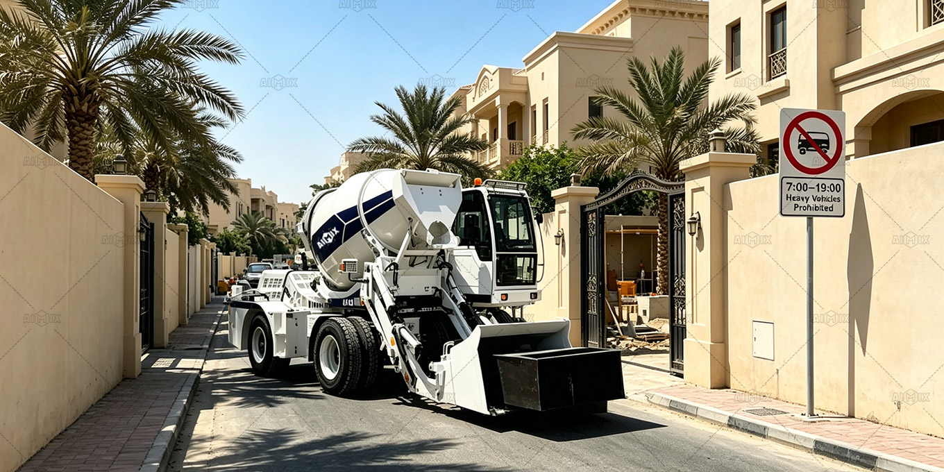 self loading mixer suppling concrete mixture in in Downtown & Residential Communities